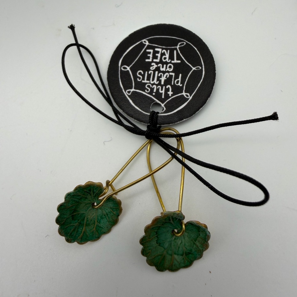 Brass  Green Leaf Earrings with Gold Accents